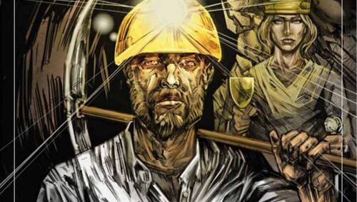 Krzysztof Brynecki. Okładka "Tygodnika Solidarność" z górnikiem i Św. Barbarą 