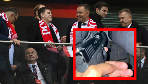 Karol Nawrocki na meczu Polska-Holandia