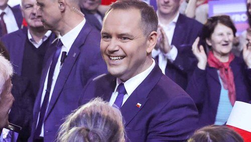 Karol Nawrocki podczas konwencji wyborczej w Łodzi