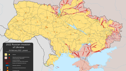 Pełnoskalowa inwazja Rosji na Ukrainę. 24 lutego 2022 roku. Kierunki natarcia