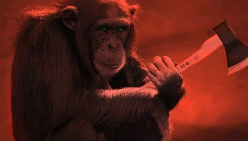 Małpa z siekierą. Ilustracja poglądowa