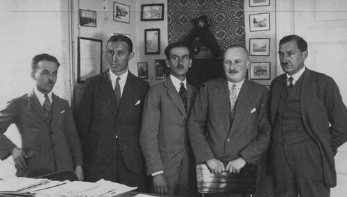 Redakcja dziennika „Słowo”: Bolesław Wit-Święcicki, Witold Tatrzański, Józef Mackiewicz, Kazimierz Luboński, Hartung, ok. 1937