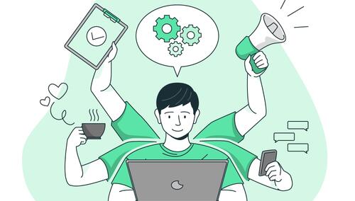 Mężczyzna wielozadaniowy. Ilustracja poglądowa