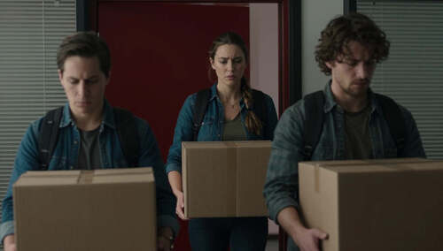 Ludzie wynoszących pudła z biura