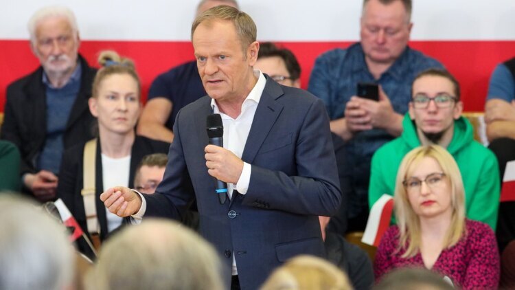 Kleosin, 20.04.2023. Przewodniczący Platformy Obywatelskiej Donald Tusk