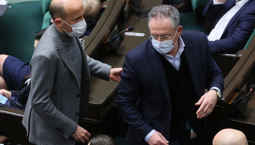 Szef klubu KO Borys Budka oraz poseł PO Bartłomiej Sienkiewicz