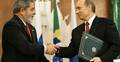 Prezydent Brazylii Luiz Inácio Lula da Silva i prezydent Rosji podczas spotkania w Moskwie