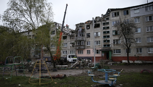 Ukraina, zniszczenia po ataku rakietowym, zdjęcie poglądowe