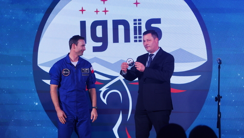 Minister rozwoju i technologii Krzysztof Paszyk oraz astronauta projektowy Europejskiej Agencji Kosmicznej dr Sławosz Uznański 