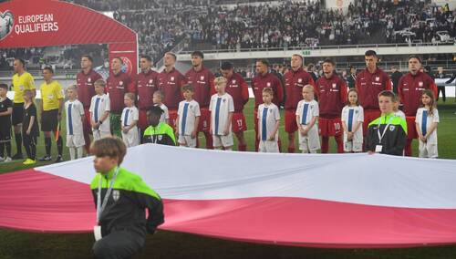 Zawodnicy reprezentacji Polski przed meczem z Finlandią