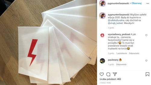 opłatki wigilijne z symbolem Strajku Kobiet