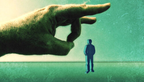 Dłoń pstrykająca ludzika