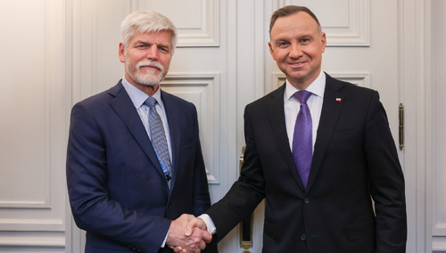 Prezydent RP Andrzej Duda i prezydent Czech Petr Pavel podczas spotkania w Monachium