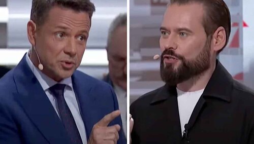 Rafał Trzaskowski i Krzysztof Stanowski podczas debaty