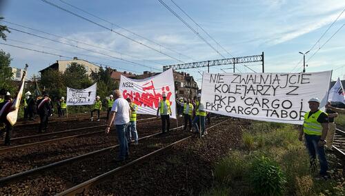 Protest w obronie pracowników PKP Cargo w Katowicach
