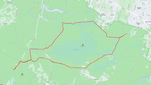 Mapa trasy w Kampinoskim Parku Narodowym