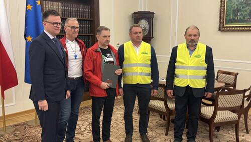 Spotkanie delegacji Solidarności i Solidarności RI z marszałkiem Szymonem Hołownią