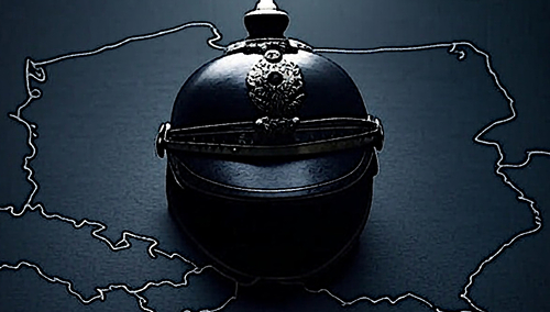 Pikielhauba na tle konturu mapy Polski