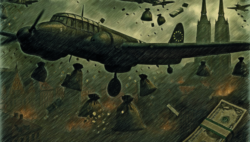 Bombowiec zrzucający pieniądze