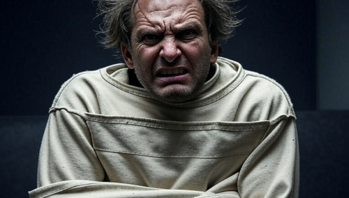 Mężczyzna w kaftanie bezpieczeństwa