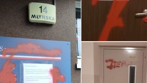 zdewastowane biuro PiS Szymona Szynkowskiego vel Sęka