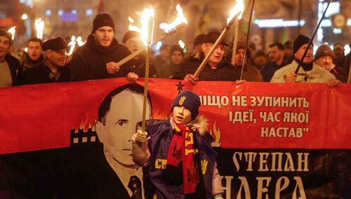 Marsz ukraińskich nacjonalistów z okazji 113. urodzin Stepana Bandery – 1 stycznia 2022 r.