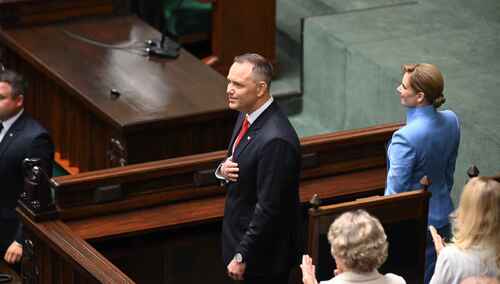 Karol Nawrocki podczas ceremonii zaprzysiężenia