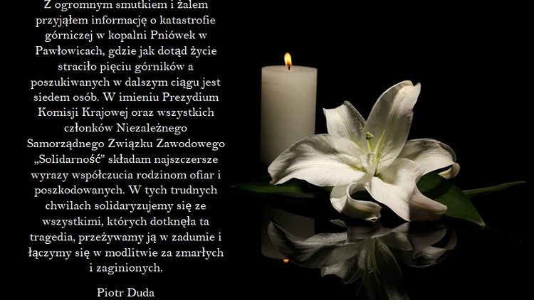 Kondolencje dla rodzin i bliskich ofiar katastrofy górniczej w kopalni Pniówek