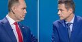 Karol Nawrocki i Rafał Trzaskowski podczas debaty TVP