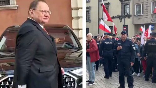 Ryszard Kalisz opuszczający Zamek Królewski