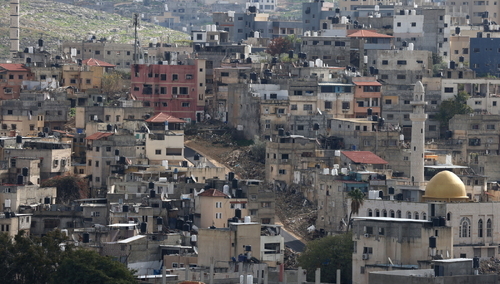 Widok zniszczeń w obozie dla uchodźców Nur Shams w pobliżu miasta Tulkarm na Zachodnim Brzegu