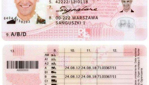 wzór prawa jazdy wykonany przez Ministerstwo Transportu