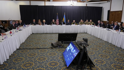 Spotkanie w amerykańskiej bazie wojskowej Ramstein w Niemczech, 26 kwietnia 2022 r.