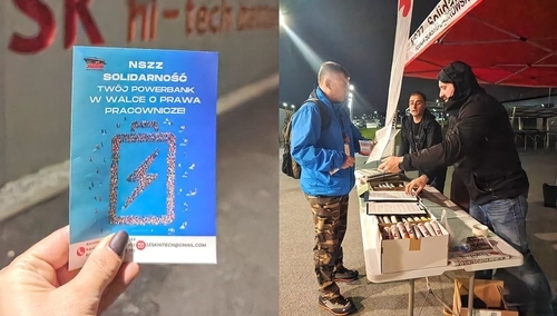 Akcja informacyjna „S” przed dąbrowskim zakładem Sk Hi-tech battery materials Poland