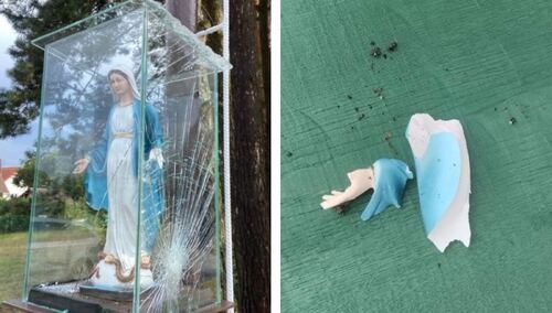 Zniszczona figura Maryi w Ocyplu