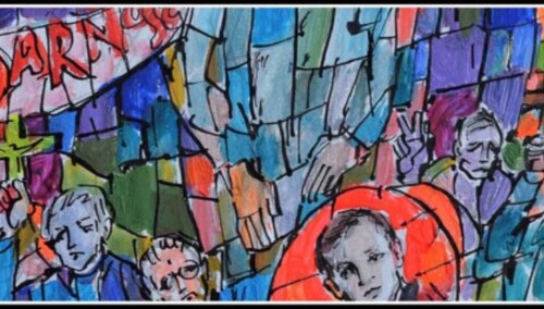 Fragment witrażu pt. „Odzyskanie przez Polskę niepodległości”