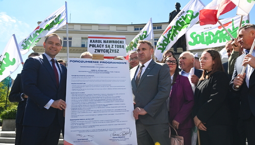 Podpisanie porozumienia pomiędzy NSZZ RI "Solidarność" a Karolem Nawrockim