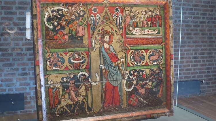 Predella z ołtarza poświęconego św. Olafowi w muzeum Pałacu Arcybiskupiego w Trondheim