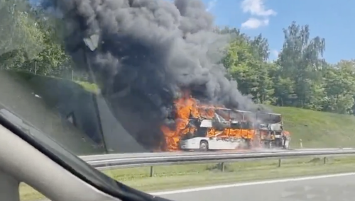 Pożar autokaru na A4
