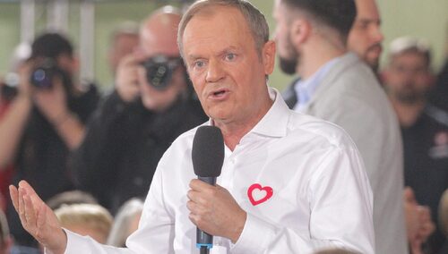 Donald Tusk podczas spotkania w Morągu