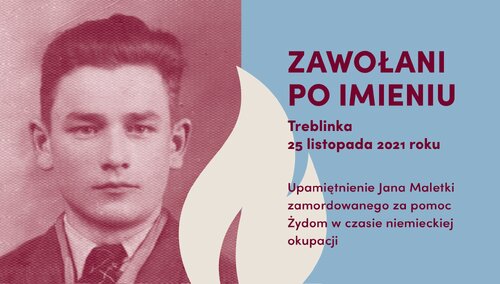 Grafika Instytutu Pileckiego upamiętniająca śmierć Jana Maletki, który zginał z rąk Niemców za to, że chciał podać Żydowi wodę