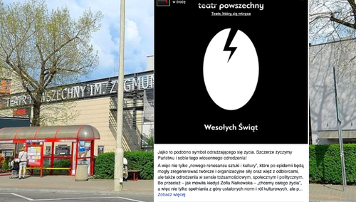 Jajko z błyskawicą znaną z protestów Strajku Kobiet. Żenujące życzenia świąteczne od Teatru Powszechnego