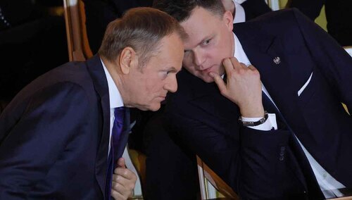 Premier Donald Tusk i marszałek Sejmu Szymon Hołownia