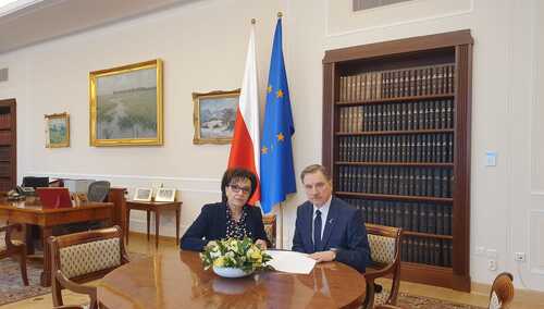 Spotkanie Piotra Dudy z Elżbietą Witek w przeddzień Światowego Dnia Pamięci Ofiar Wypadków przy Pracy