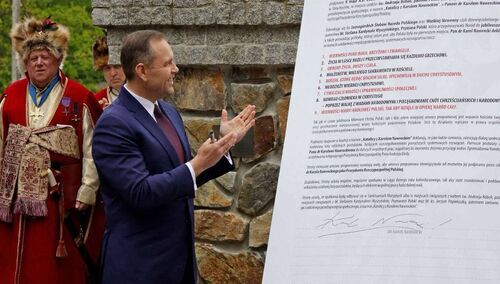 Karol Nawrocki podpisujący umowę programową z KZKN