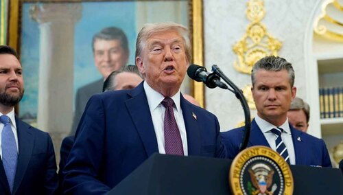 Prezydent USA Donald Trump podczas ogłaszania oświadczenia