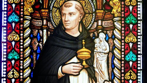 Św. Jacek. Witraż w Polskim Papieskim Instytucie Kościelnym w Rzymie