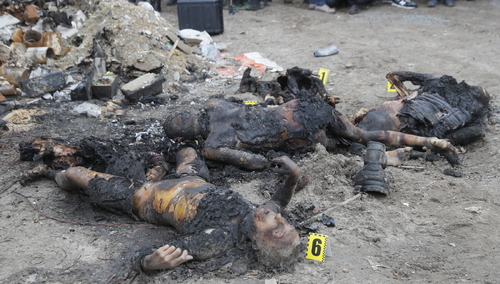 Spalone ciała ukraińskich cywilów, Bucza, 05.04.2022 r. 