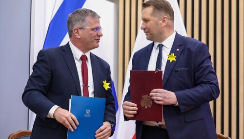 Warszawa, 19.04.2023. Minister edukacji i nauki RP Przemysław Czarnek i minister edukacji i nauki Izraela Jo'awe Kisz