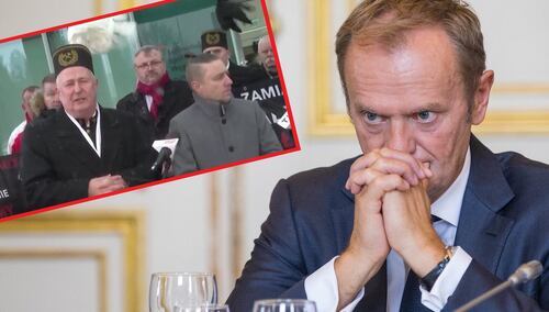Donald Tusk / górnicy na konferencji prasowej